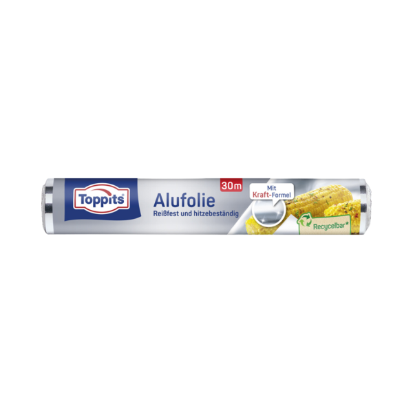 Toppits Alufolie Reissfest und hitzebestaendig, recycelbar, 29,5 cm breit, 30m